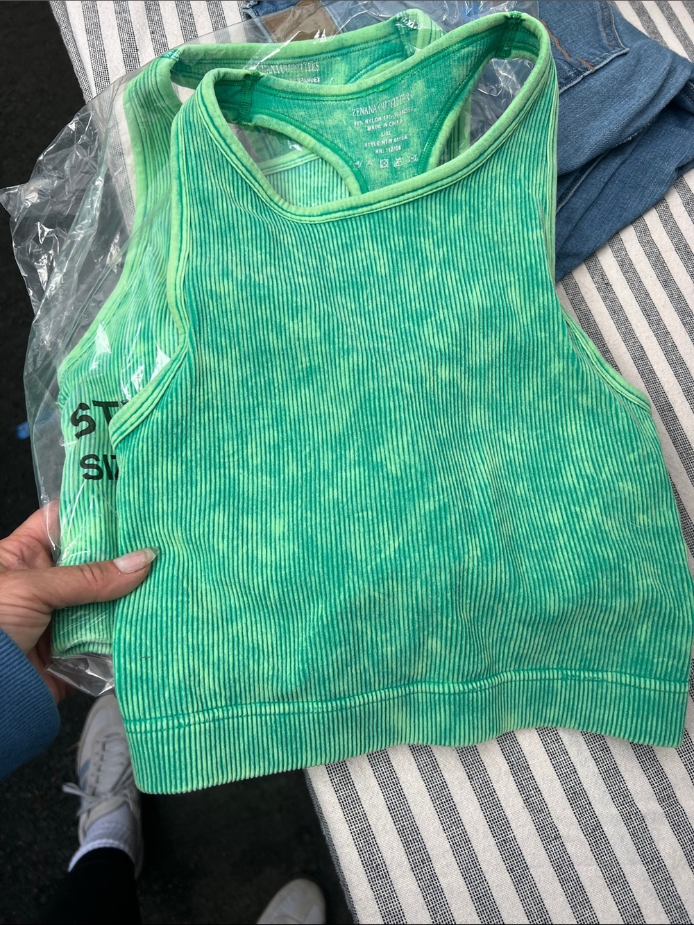 Zenana Outfitters Green Tie-Dye Ribbed Racerback Sports Bra